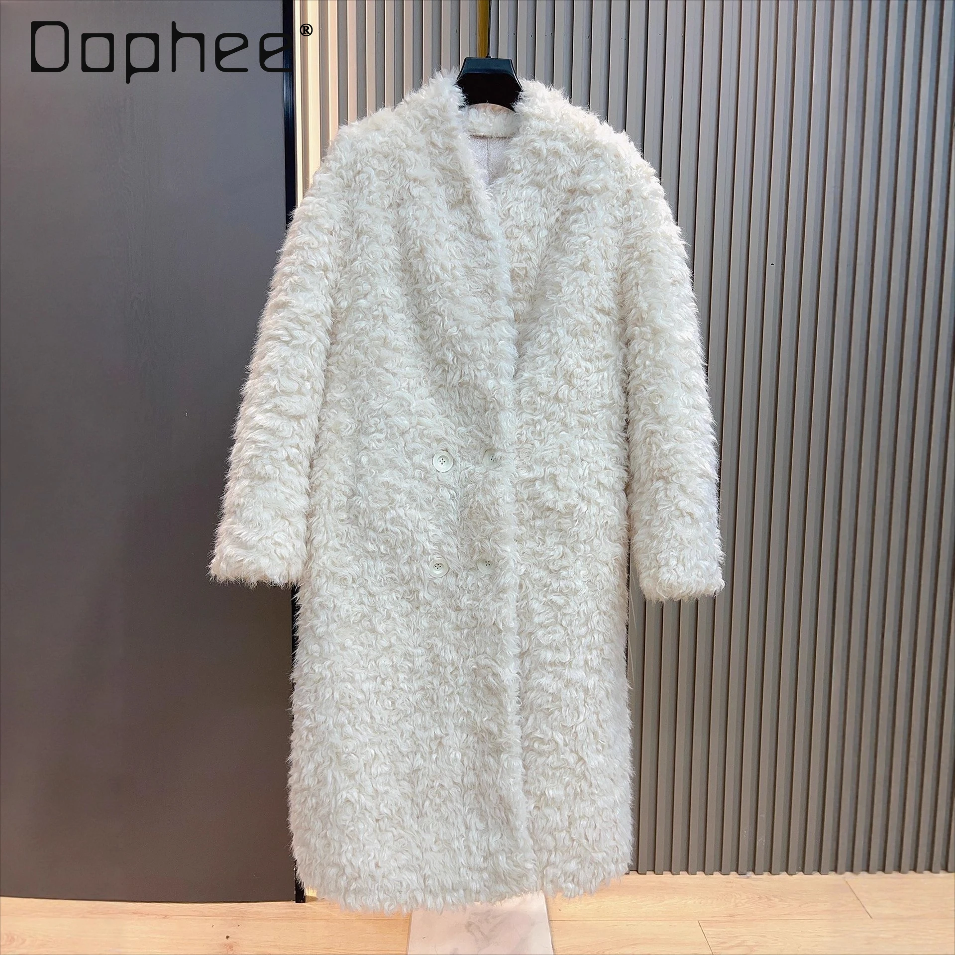 

White Faux Wool Fur Coat for Women Curly Fur Winter New Long Thickened Fur Coat Fashionable Overcoat Coat Women Winter Jacket