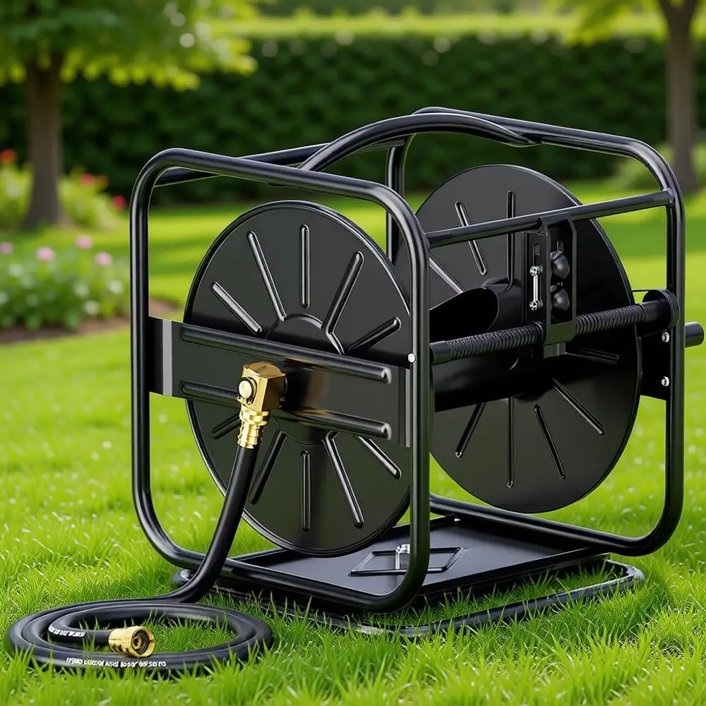 

Органайзер для садовых шлангов, вмещает от 100 до 200 метров шлангов, улучшенная система направления, 360° ° Поворотная база, в комплекте со шлангом-лидером 5/8'' x 6t или внешним шлангом, Ya