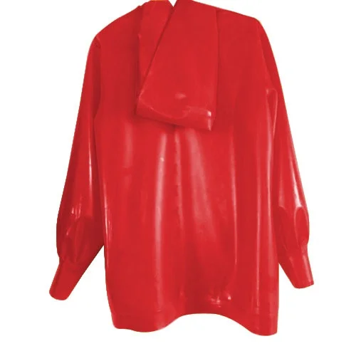 Fetish Latex Catsuit Rubber Red Sweater Casual Hooded Shirt Solid Color Sport Coat Long Sleeve