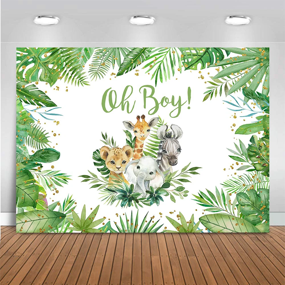 Mocsicka-Fondo para fiesta de bienvenida de bebé para niño, Fondo de fiesta de animales del bosque de la jungla, elefante, leopardo, jirafa, accesorios de pancarta