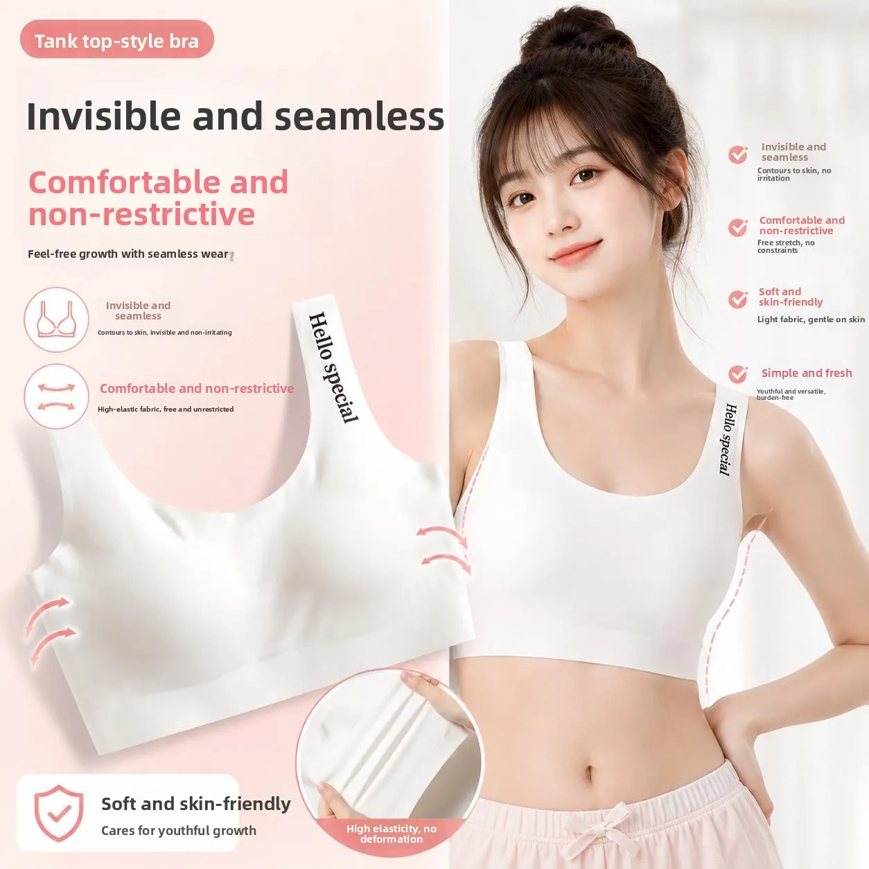 High School Girl's Sports Bra Ice Silk Underwear Development Stage Seamless Girls One Stage Student Summer Leisure Style Full...