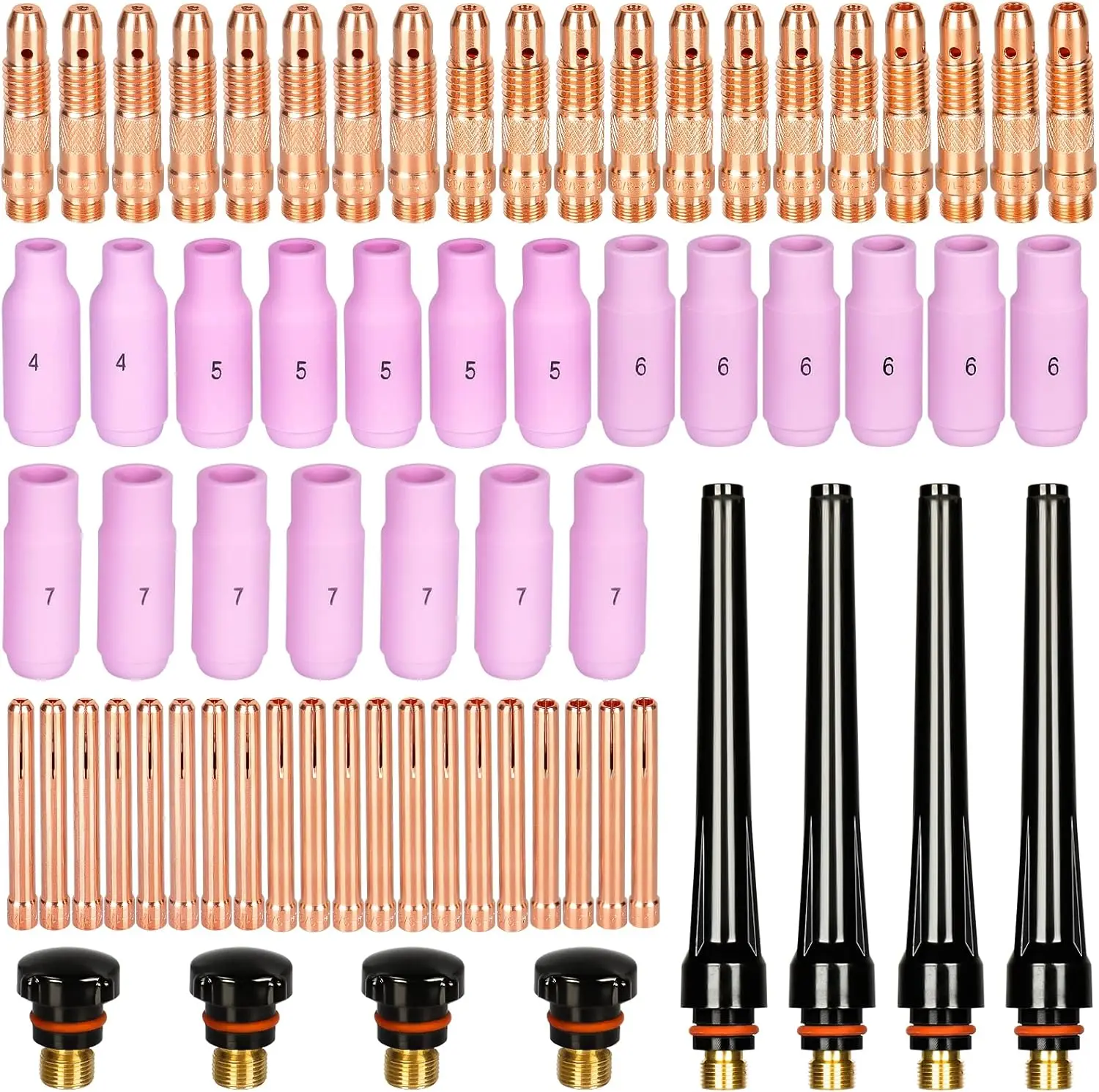 68pcs TIG Torch Consumables Accessories KIT for TIG Welding Torch PTA DB SR WP 17 18 26 Back Cap/Collet Body/Alumina Nozzle