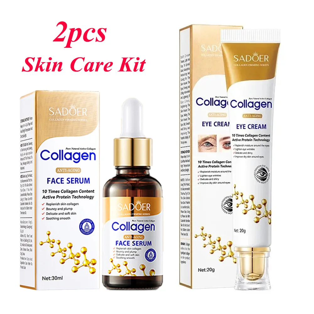 SADOER Kollagen-Hautpflege-Sets, Anti-Falten-Serum für das Gesicht, feuchtigkeitsspendend, Anti-Aging, Anti-Augenringe, Augencreme, Hautpflege-Set