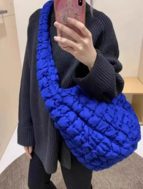 Women Bag Pleated Handbag Shoulder Female Solid Color Space Cotton Padded Dumpling Shopping Large Bag