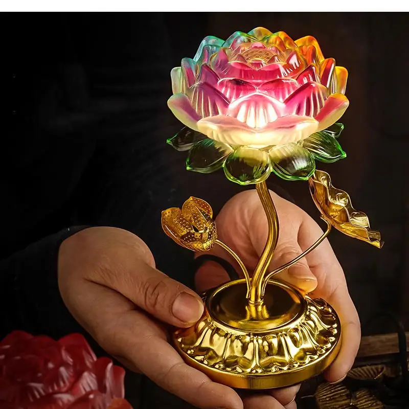 Colorful Lamp Plug-in Electric Family Room Decorative Lights Coloured Glaze Led Meditative Offering Buddha