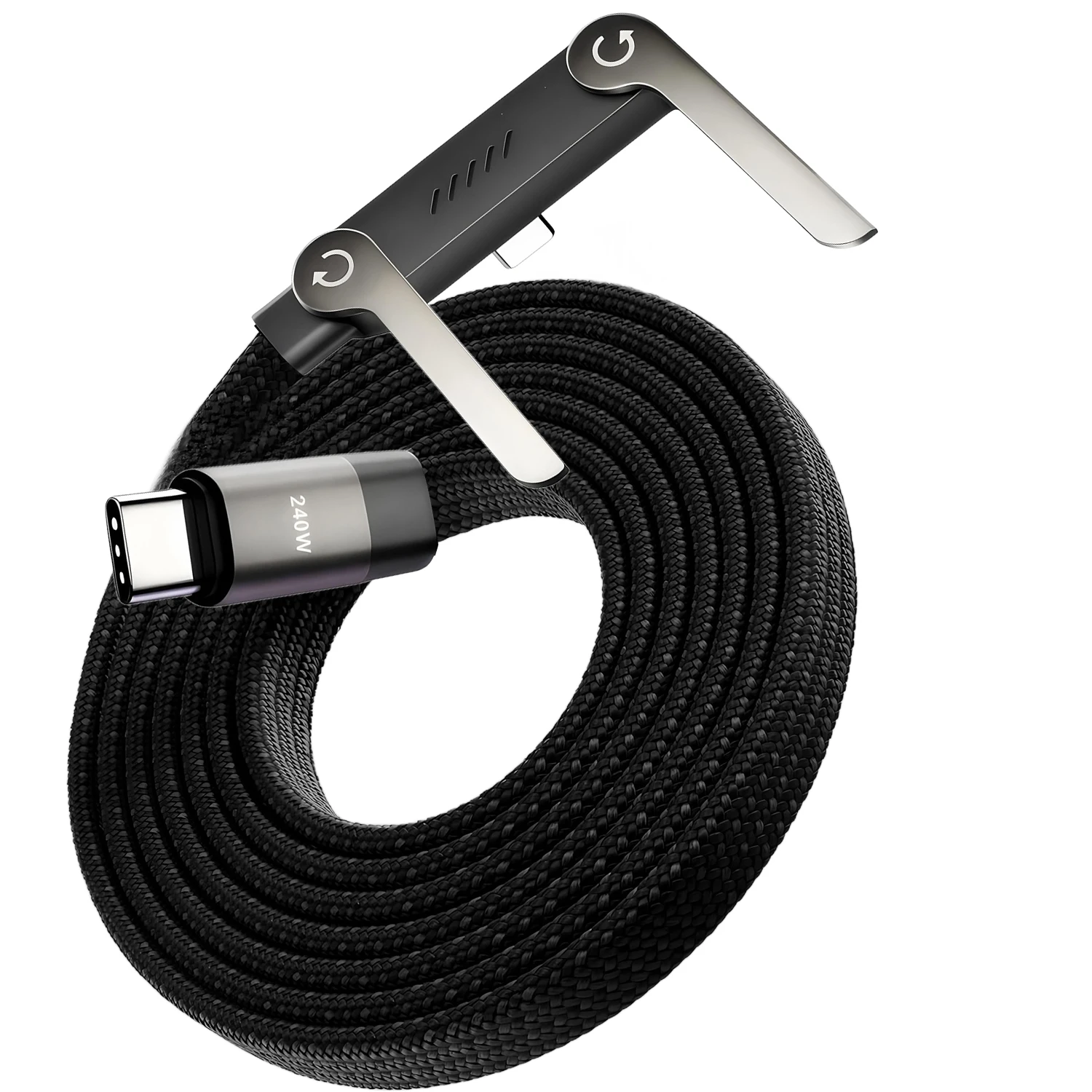 

240w Flat Charger Charging USB Type C Cable Built-in Side Phone Stand Support Charging Cord Charge Wire Holder for iPhone 17 16