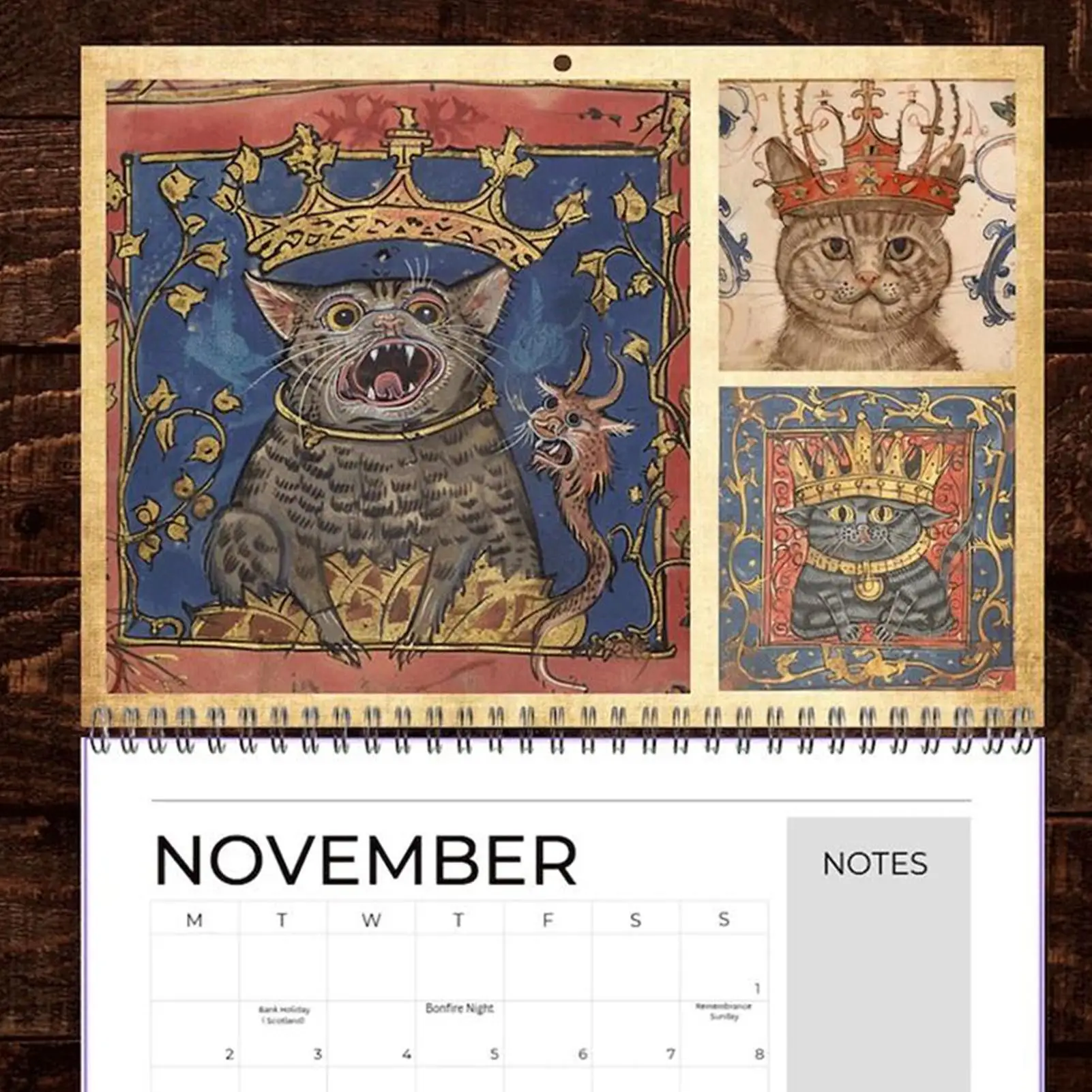 Calendario da parete 2026 Calendario gatto medievale in stile rinascimentale Calendario da 12 mesi regalo per gli amanti dei gatti