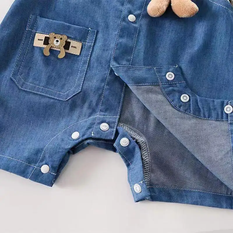 Baby Summer Clothes for Boys Girls Fake Two-Piece Onesie Jumpsuit Cute Bear Suspenders Denim Romper Toddler Infant Outfit Korean