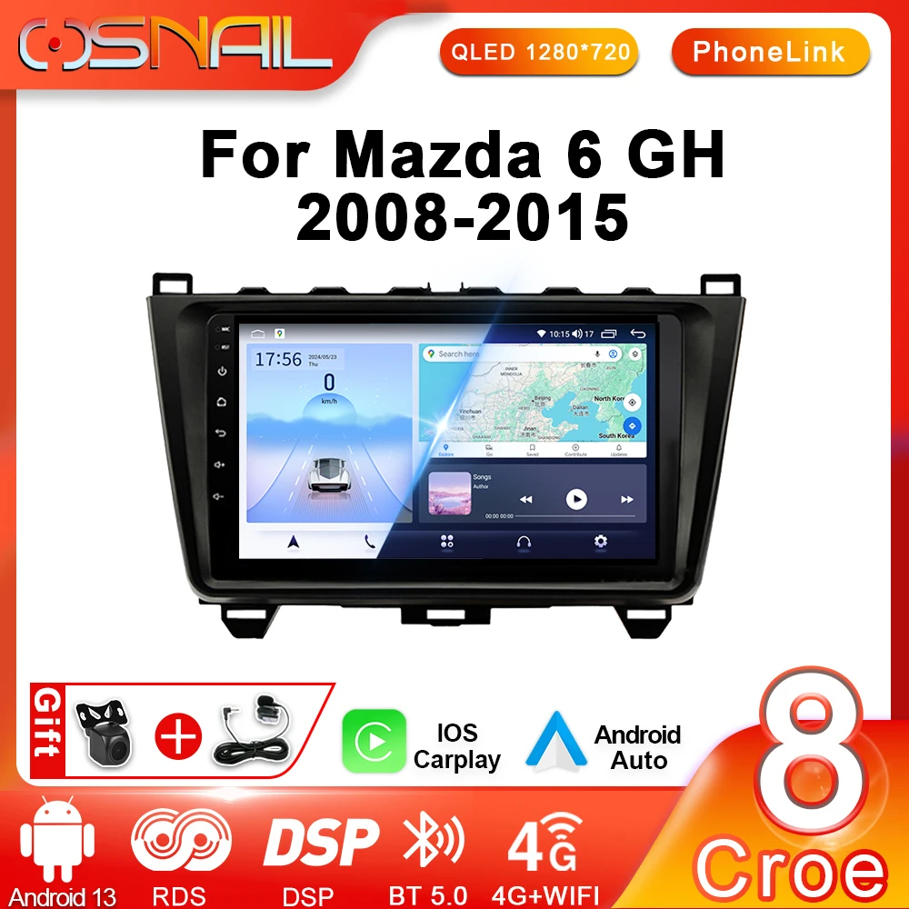 

4G+64G 2din Android 13 Carplay Car Radio For Mazda 6 2 GH 2007-2012 Multimedia Player Stereo Video BT GPS Navigation Head Unit