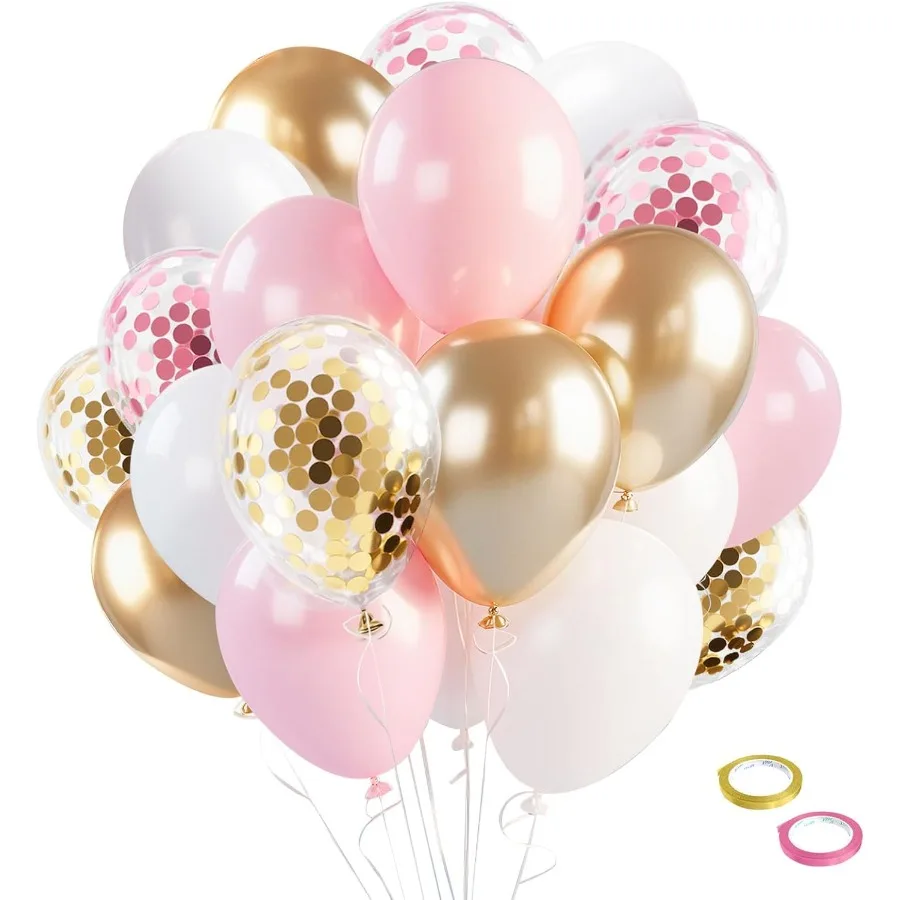 بالونات قصاصات ذهبية وردية مقاس 12 بوصة بالونات عيد ميلاد من الذهب الوردي الأبيض للنساء ومستلزمات حفلات الزفاف للفتيات لحفلات استقبال المولود الجديد