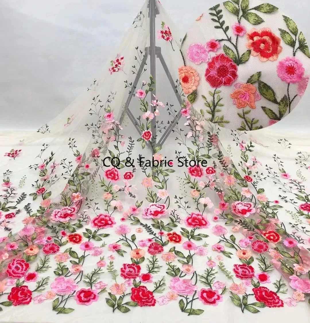 

Colors Tulle Mesh Embroidered Florals Lace Fabric for Lady Dress Gowns Designer Fabrics