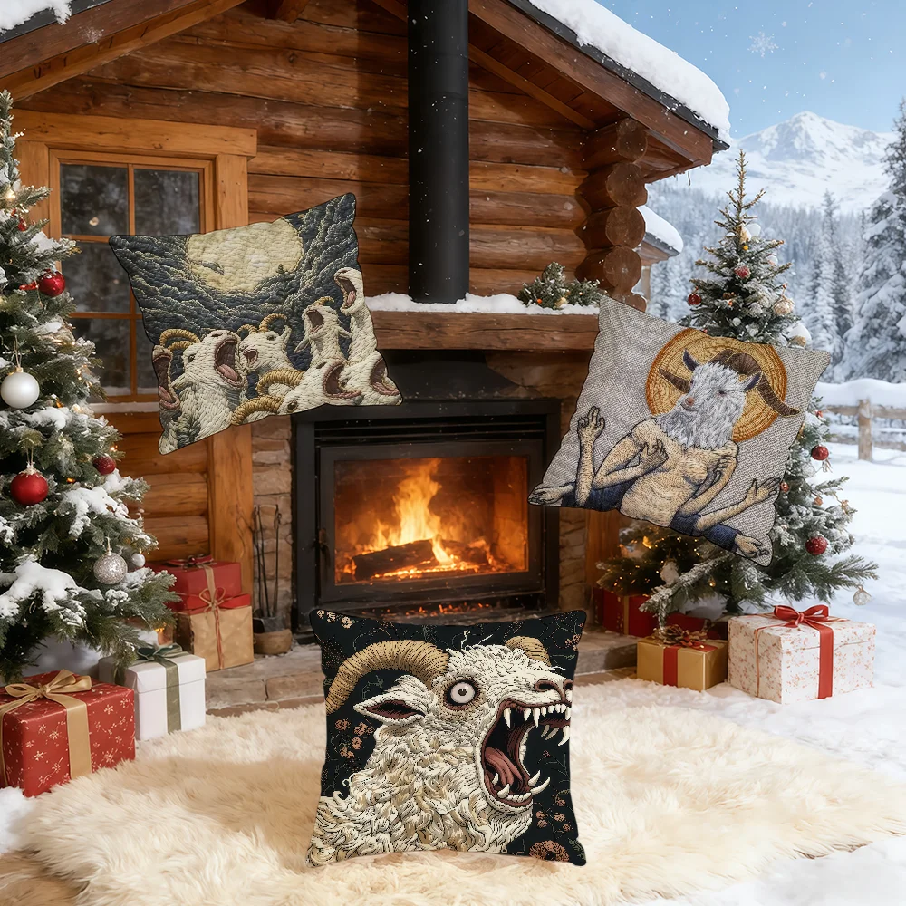 Spooky Goat Face 2D cushion cover Home Bedding Sofa living Room pillowcase Simple Soft Skin Cushion Cover Party Gift