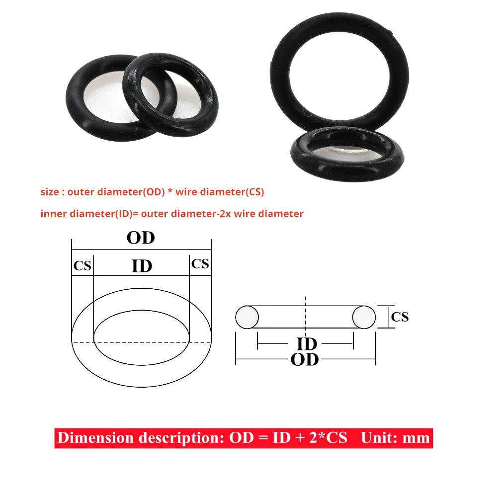 Black Silicone O-ring Set Sealing Gaskets Waterproof Washer High Pressure High Temperature Oring CS1 CS1.5 CS2CS2.5 CS3CS3.5 CS4