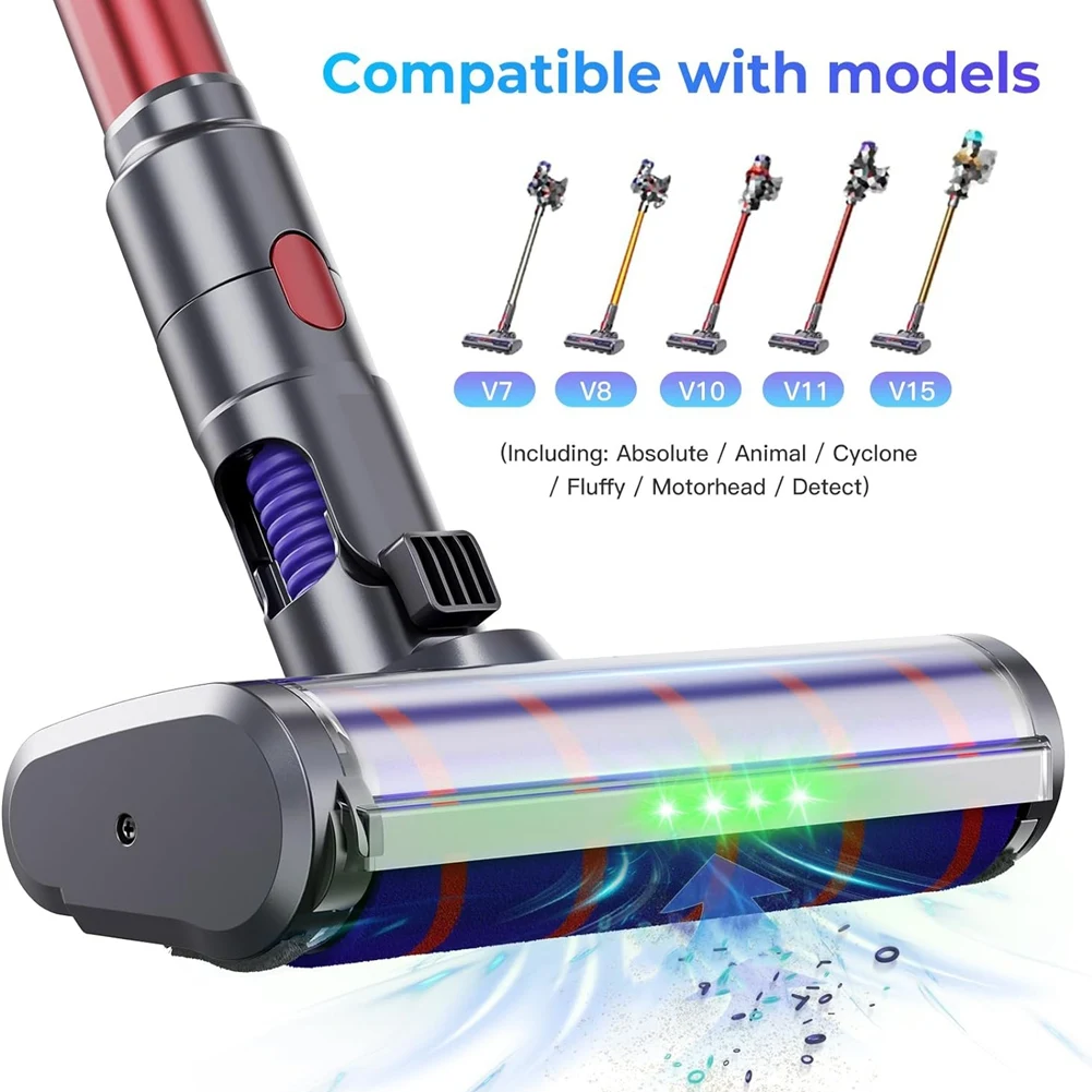 Y15AVПылесосная головка для Dyson V7 V8 V10 V11 V15 Мягкая роликовая щетка для твердых полов со светодиодной зеленой подсветкой