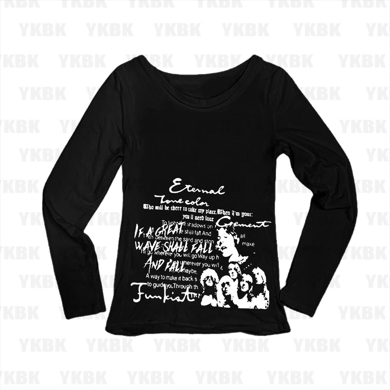 Y2K Grunge Rock Vintage Band Lyrics Collage Print Women Long Sleeve T-Shirt O-Neck Slim Fit Graphic Casual Tops