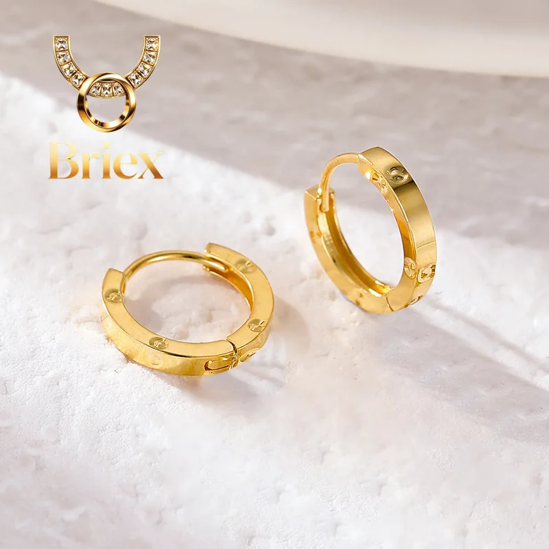

Briex Jewelry Trend Ear loops Shining Real 18k Gold Ear Buckle for Woman High-quality Luxury AU750 Earring Party Banquet Fine Je