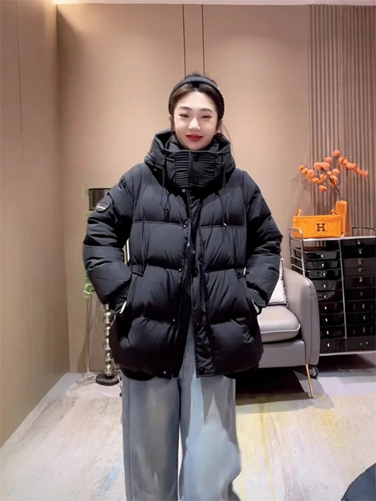 

Women's down Cotton Jaet 2025 Winter New Loose Thi Warm ort Bread Sle Coat Zipper Closure Long Sve Hooded Coat