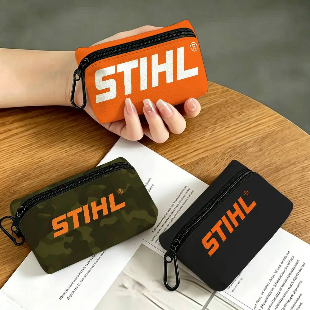 S-Stihl logo Oxford Cloth Zipper Coin Purse Portable Hanging Key Pouch Organizer For Travel Cosmetic Bag