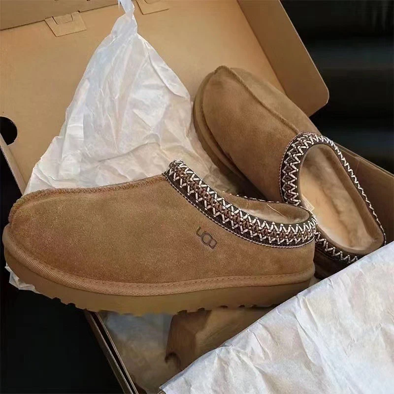 Furry Slippers Women Outer Wear 2023 Winter New Fur Integrated Men's Snow Boots Women Fleece-lined Thickened Couple Snow Cotton