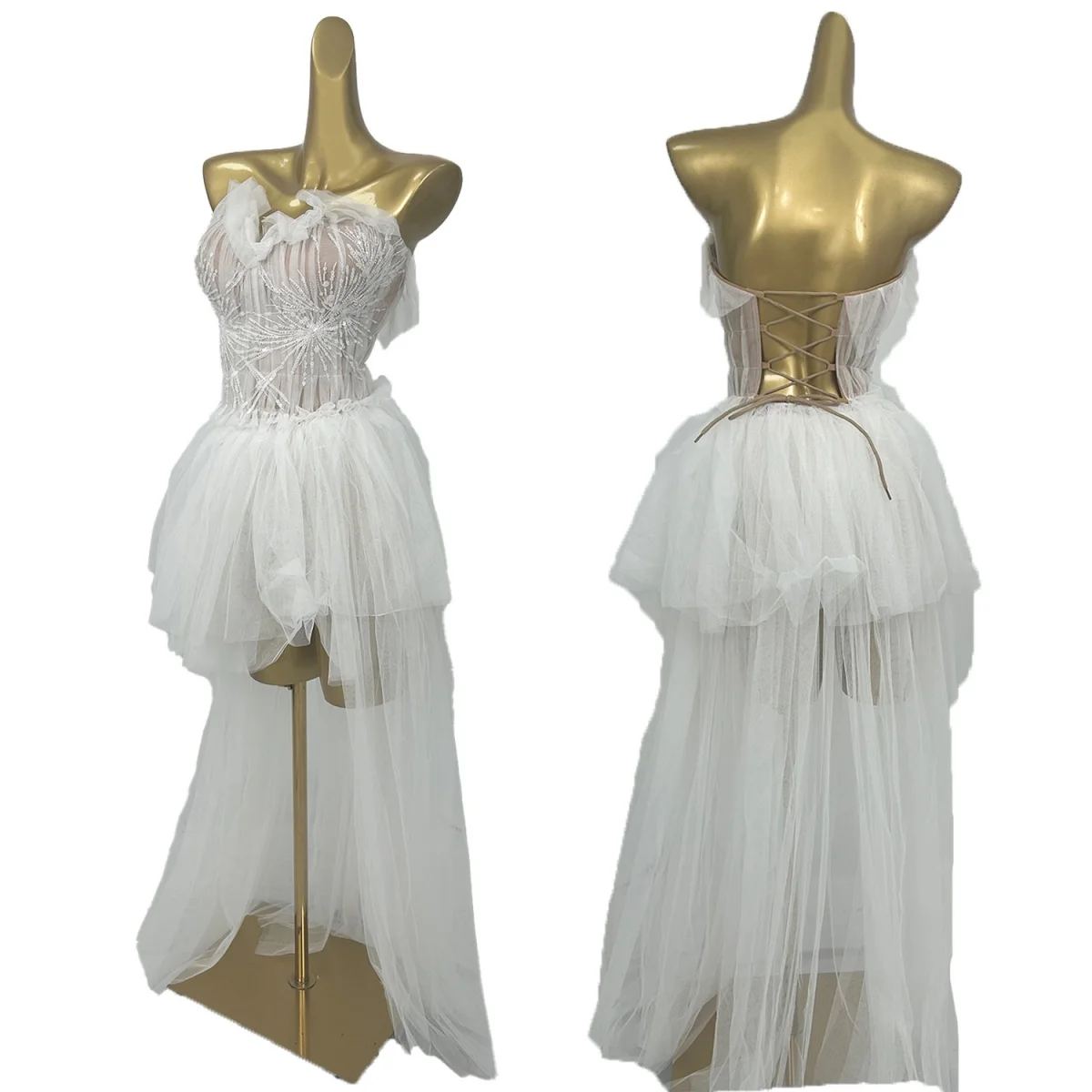 ผู้หญิงพรหมชุด Elegant Strapless Tulle ตาข่ายชุดวันเกิดฉลองปาร์ตี้ Queen ชุดยาว Carnival Night Club สวม Boboji