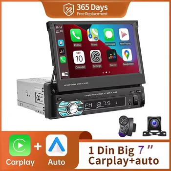 Reproductor MP5 de 1 Din, 7 pulgadas, Carplay, Android, Auto, Universal, Manual, pantalla táctil retráctil automática, reproductor de coche, Radio FM 1