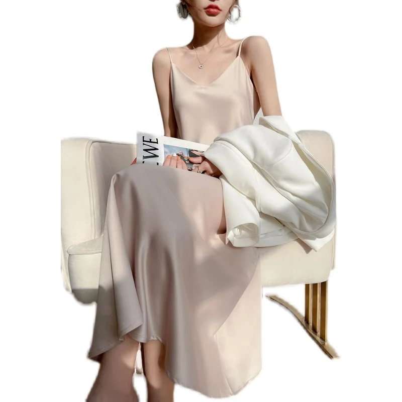 Raso di seta ter Dr Abito da donna primavera estate interno abbinato Aceto Lunghezza media Design Senso Dimagrante A-Line Dr