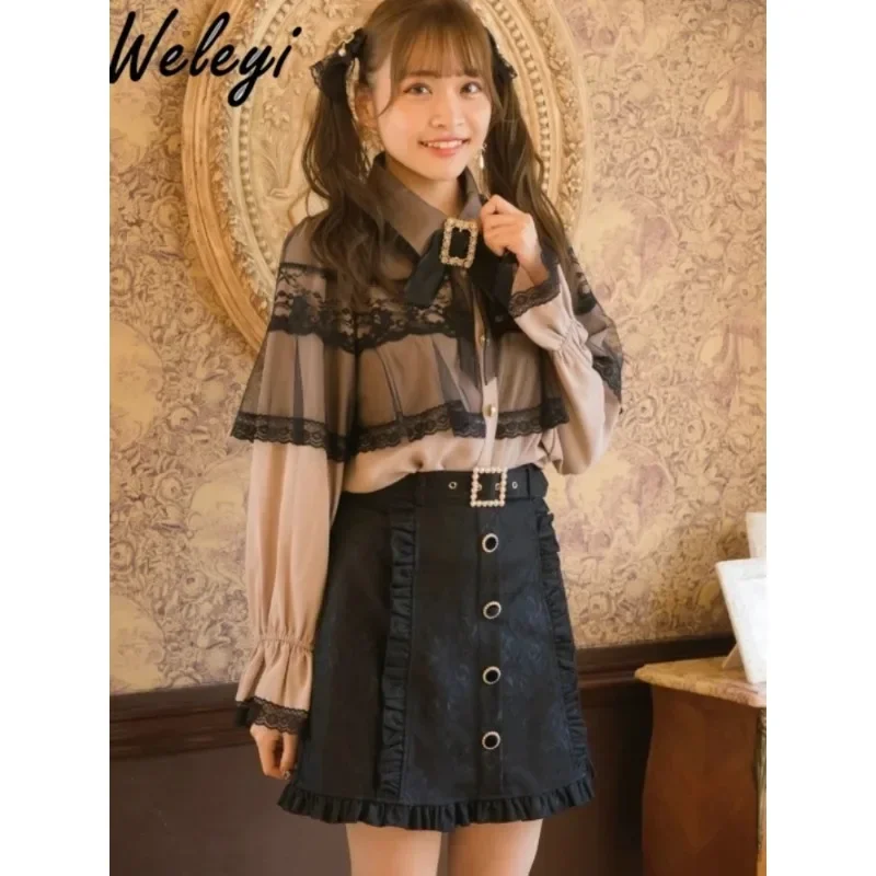 

Japanese Woman Sweet Shawl Shirt 2024 Versatile Long Sleeve Popular Lace Black Academy Wind Mask Exquisite Cloak Tops Feminina