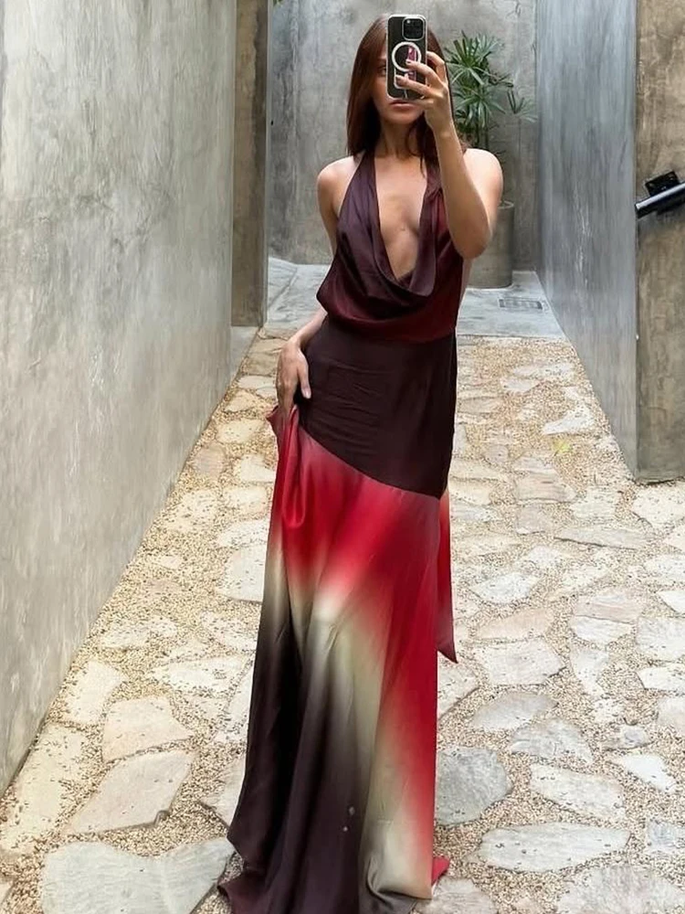 Seltsame Puss Kontrast Patchwork Kleid Frauen Backless Ärmellose Halter Quaste Swing Kragen Sexy Mitternacht Clubwear Party Vestidos