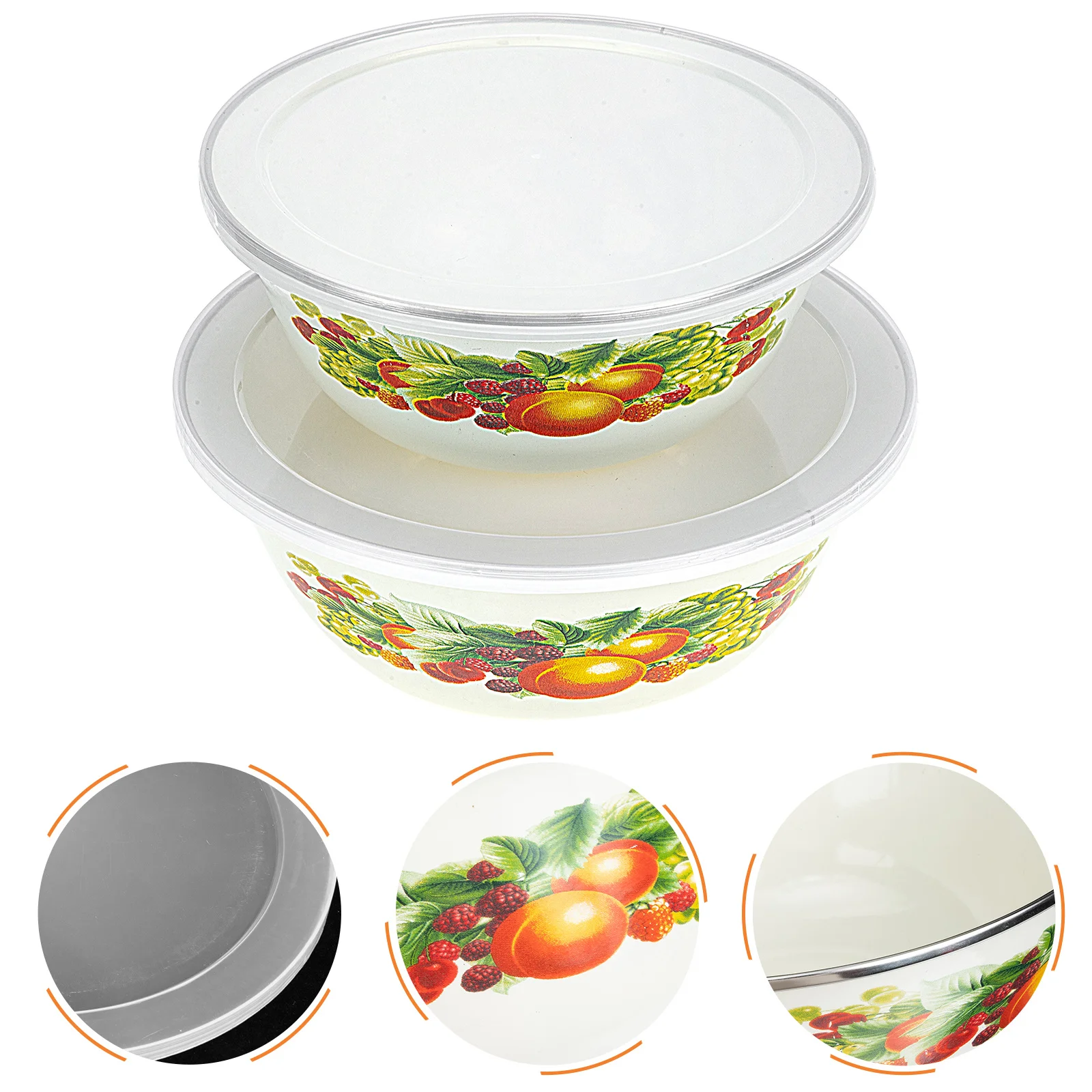 

2Sets Enamel Soup Bowls with Lids Thickened Wear Resistant Food Containers Salad Rice Soup Noodles Kitchen Bowls