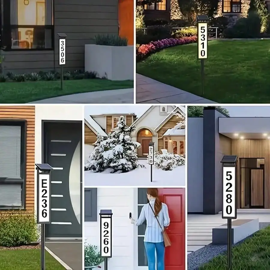 1/2PACK ضوء لافتة للباب بالطاقة الشمسية: IP65 مقاوم للماء مع عمود لتحديد هوية شارع فيلا المنزل #6