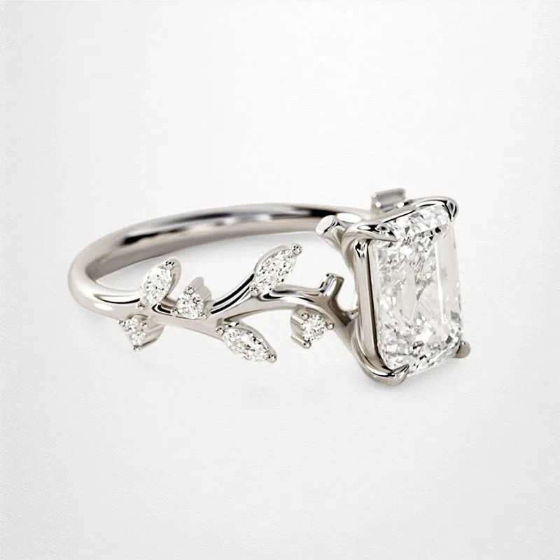 2CT Smaragdschliff IGI-zertifizierter Labor-Diamant DEF VS-VVS Ehering mit Krappenfassung in Platin 950 Verlobungsring für Damen – Detail 6