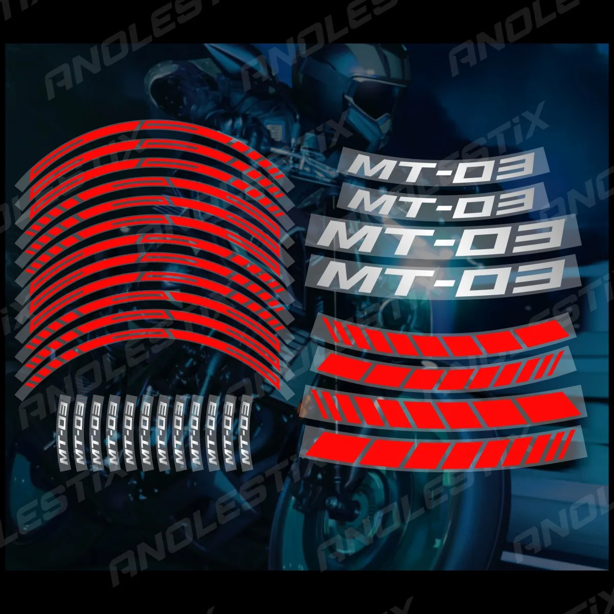 AnoleStix-Reflective Motocicleta Roda Adesivo, Hub Decal, Rim Stripe Tape, Fit para YAMAHA MT-03, MT03