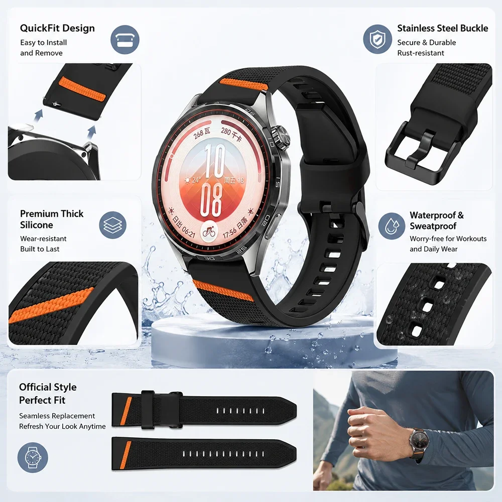 Silicone Sports Watch Band for Huawei GT7 22mm Lightweight Sweat‑Resistant Watch Accessory for Huawei GT6 22mm Outdoor Activitie