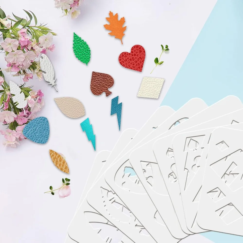 12Pcs Reusable Earrings Making Template, Leather Earring Templates 10x8 inch Plastic Cutting Stencil with Differnt Patterns