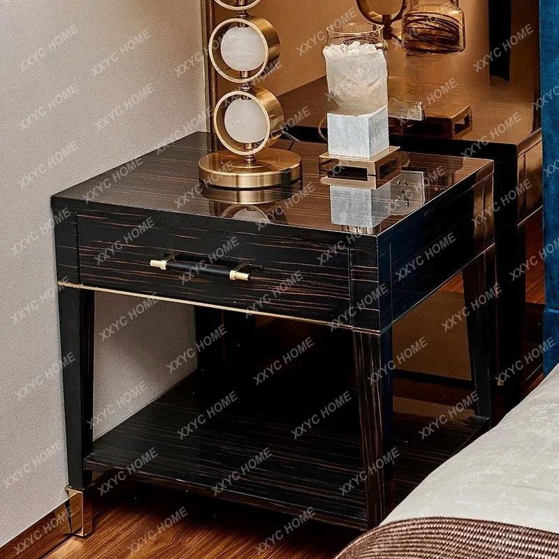 A Postmodern Economical Luxury Style Solid Wood Bedside Table Italian Minimalist Home Bedside Storage Cabinet