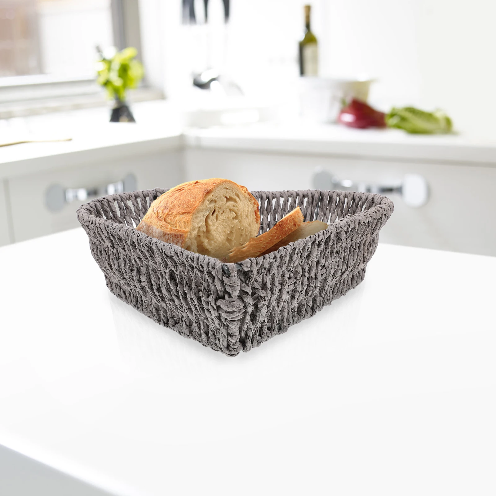 

Multifunctional Large Capacity Woven Storage Basket Bread Tray For Fruits Snacks Organizer Thickened Hollow Design Stackable