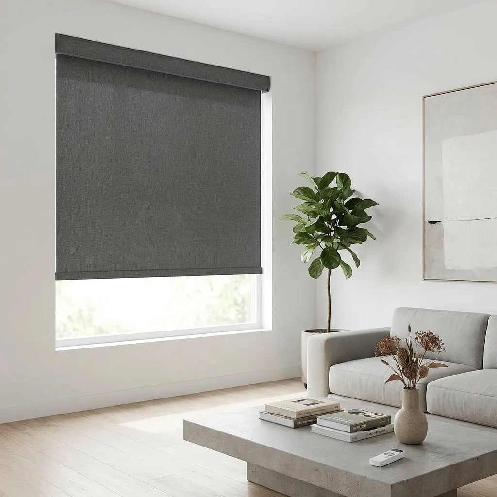 Electric Motorized Roller Blinds Custom Size Cordless Blackout Shades For Office Use Fireproof Waterproof Built-In Everyday Use
