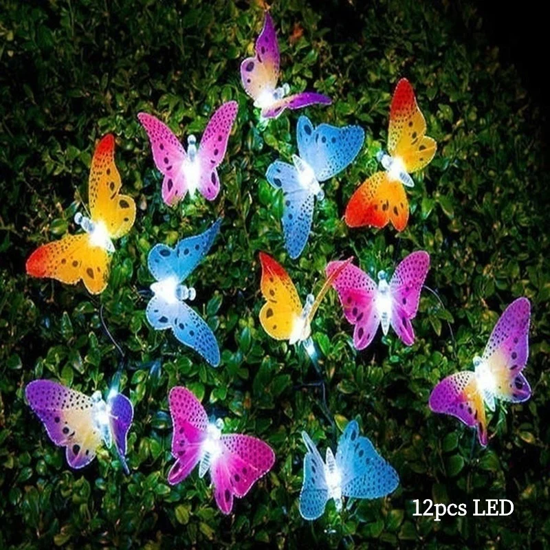 

12 LED Solar Power Fibre Optic Butterfly String Light Garden Decor Outdoor String