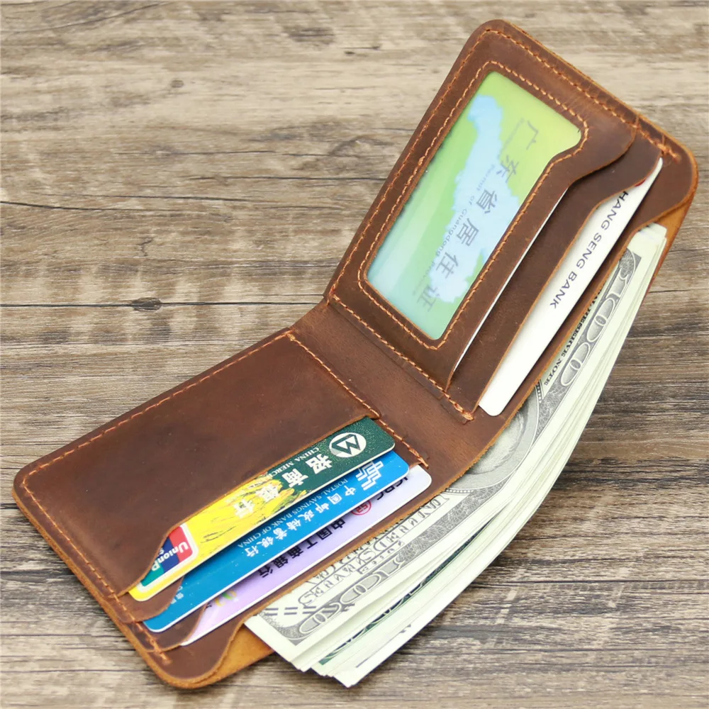 1067 Men's Crazy Horse Leather Genuine Leather Money Clip Retro Simple First Layer Leather Multi Card Slot Bag