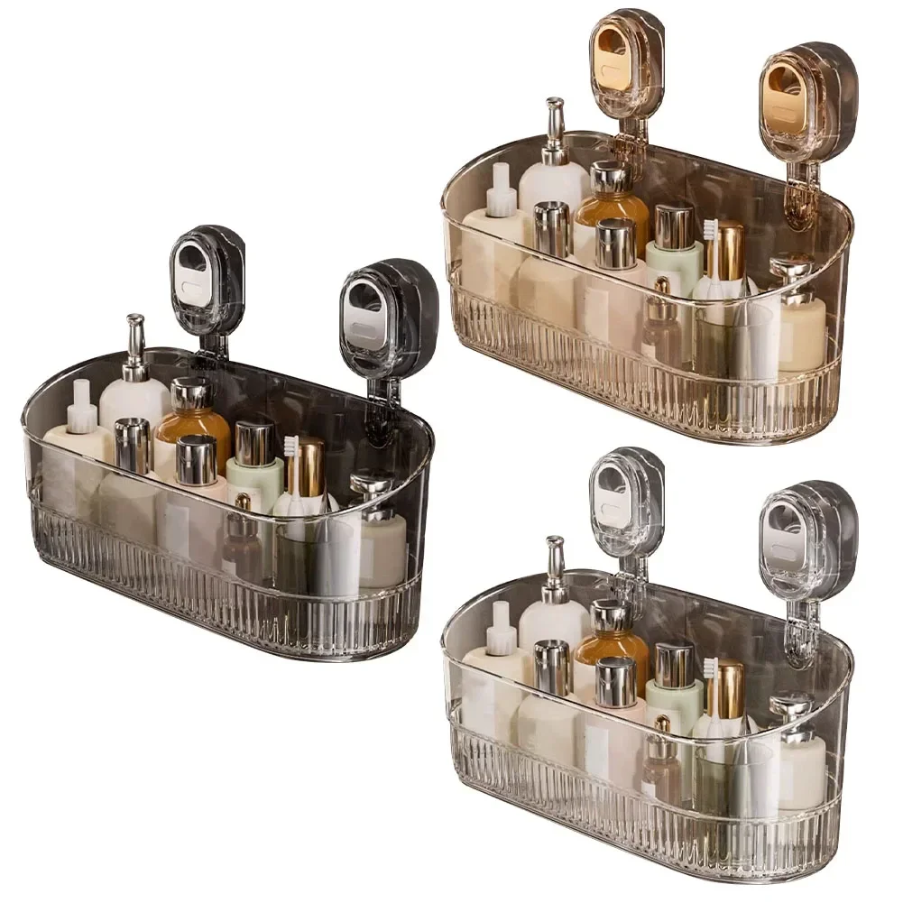 

Brown Bathroom Suction Storage No-Drill Organizer Travel Organizing Solution Unique Drain Design For Kitchen Essentials