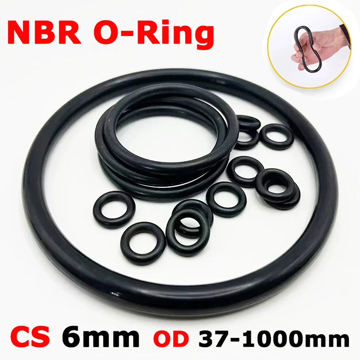 NBR O-Rings Thickness CS 6mm OD 37-1000mm Black Nitrile Rubber O Ring Seal Washer Plumbing Gasket Corrosion Oil Resistance Oring