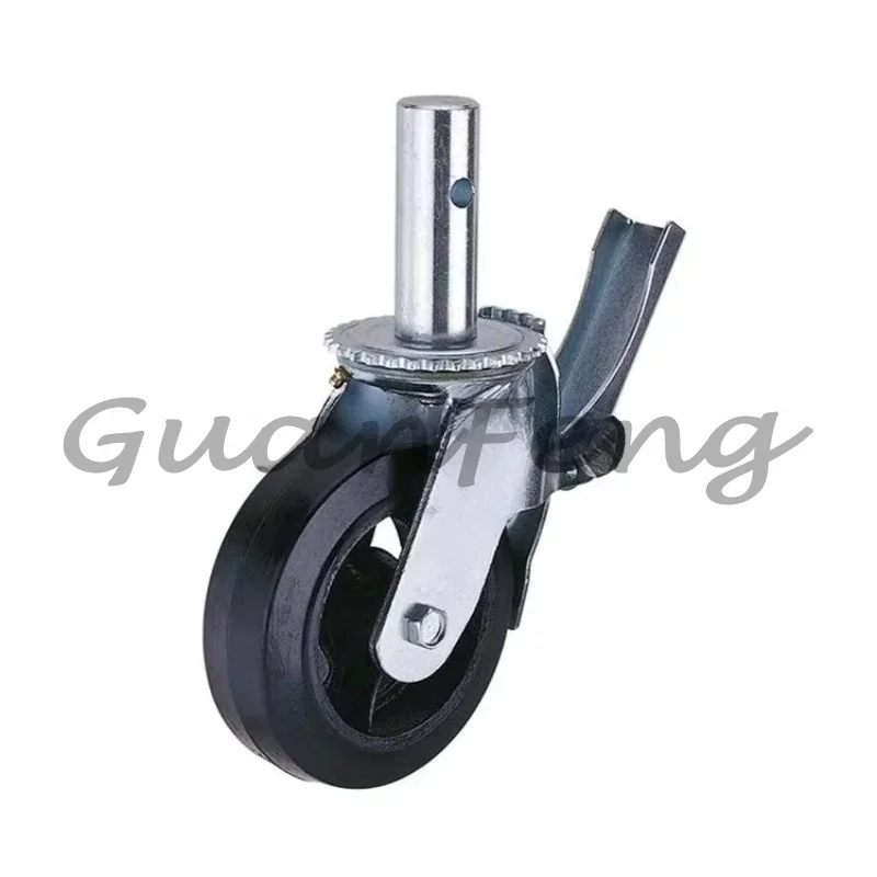 Black Rubber Scaffold Caster Wheel with Locking Brake, Heavy Duty Mobile Scaffolding Wheel for Construction Platform
