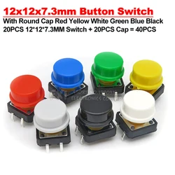 20Set 12x12x7.3mm PCB Momentary Tactile Tact Mini Push Button Switch Module DIP 4PIN With Round Cap igmopnrq 12*12*7.3mm