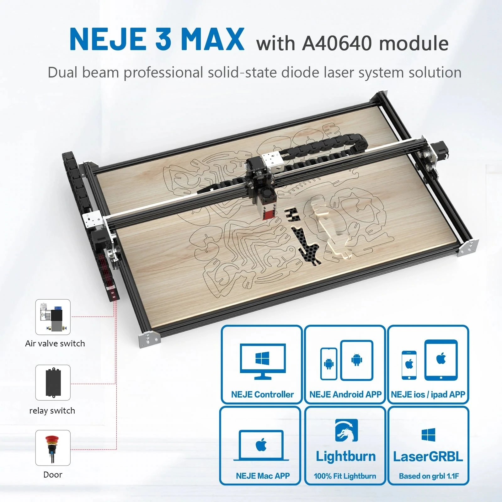 NEJE Master Max A40640 Upgraded 810*460 Mm Laser Engraving Machine Carving Cloth Leather Wood Acrylic Stone Plexiglass