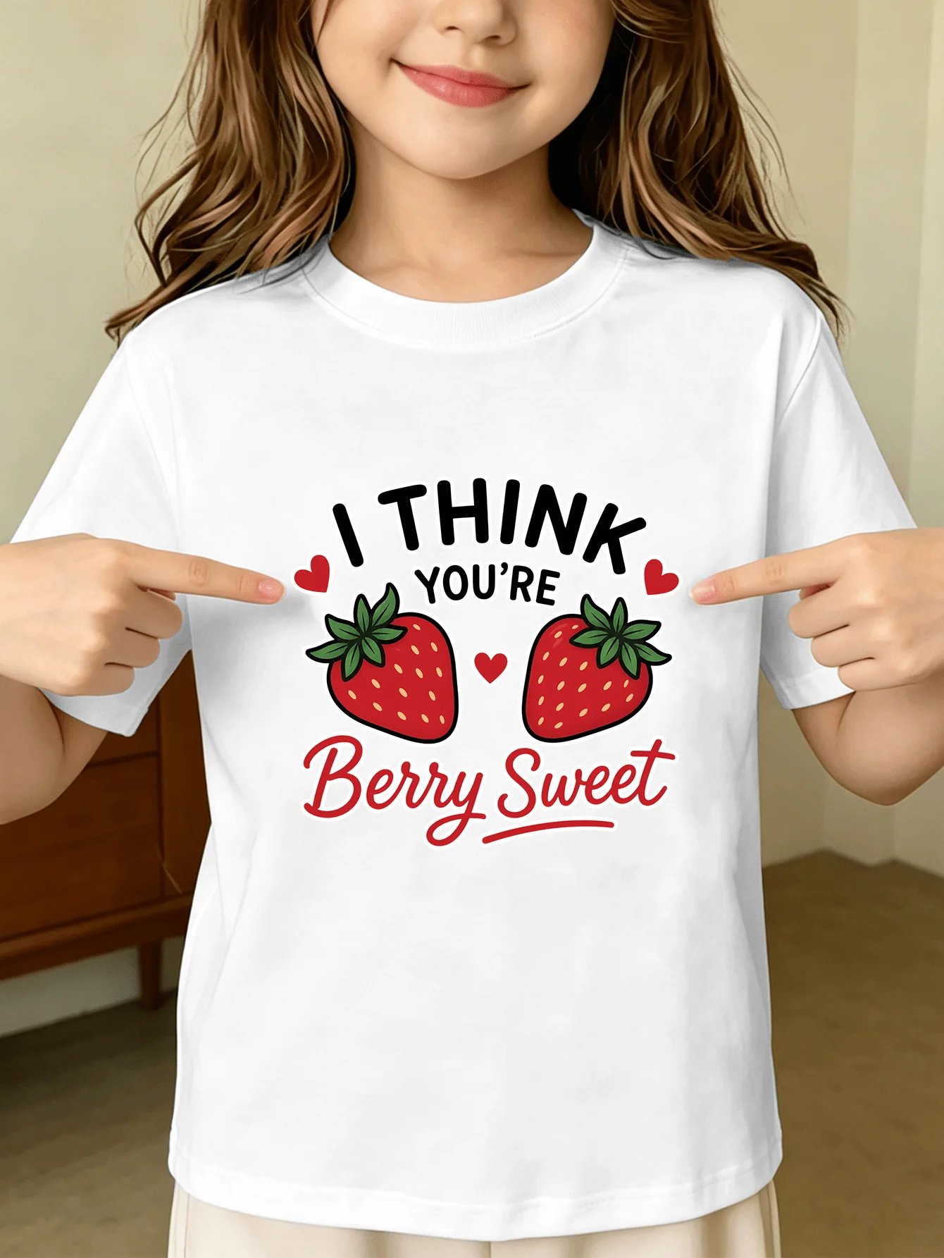 Strawberry Berry Sweet Kids Tee Fruit Slogan Print Boys Girls Family Matching Cotton Summer Short Sleeve Basic Children Tshirt