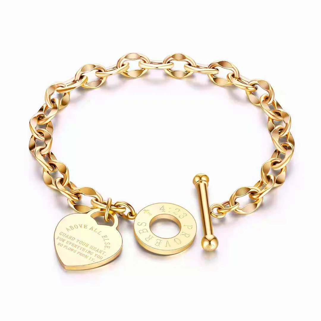Image of 1 Stück Edelstahl-Armband mit Herzanhänger, OT-Verschluss Unisex-Paararmband