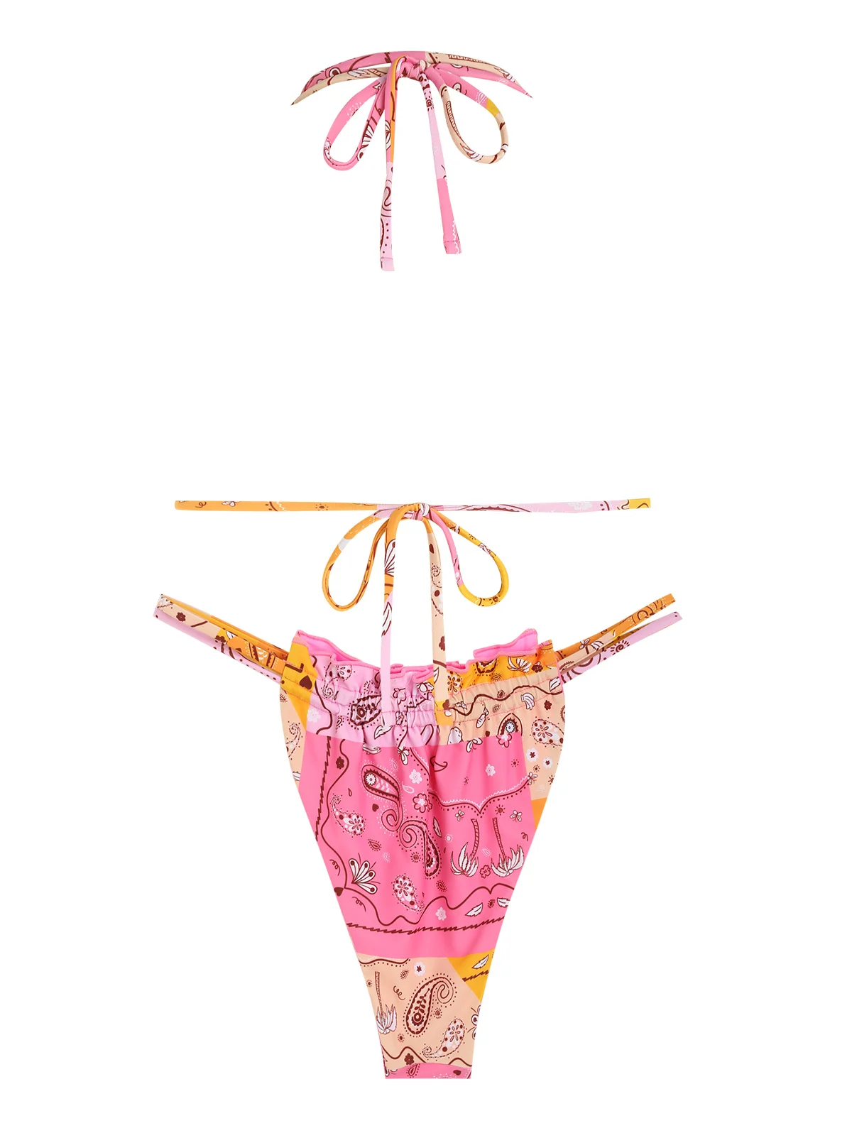 ZAFUL Damen-Badeanzüge, Trägerhalter, ethnischer Paisley-Druck, wendbarer Lendenschurz, gerüschte Triangel-Bikini-Badebekleidung