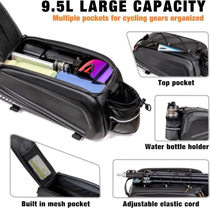 

Bike Bags for Bicycle Rear rack - 9.5L/17L/40L Hard Shell Waterproof Bike Ebike Trunk Pannier Saddle Seat Bag Carrier