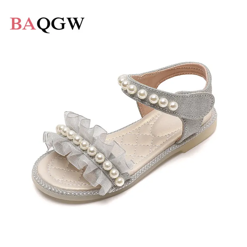 Casual Girls Kids Summer Sandals Pearl String Bead Children's Princess Flat Shoes Soft Bottom Open Toe Comfortable Fashion Shoes