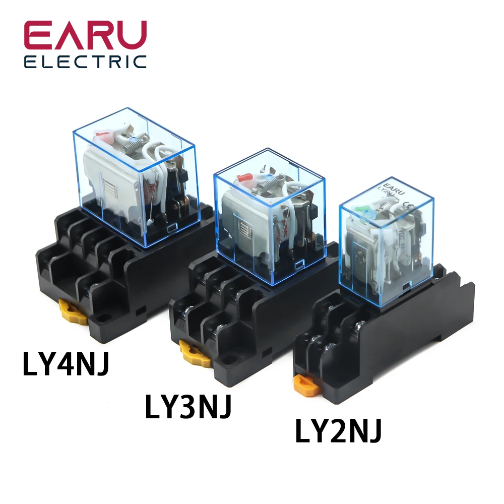 LY2NJ LY3NJ LY4NJ DIN Rail Small Electromagnetic Relay Coil Power Relay DC12V DC24V AC110V AC220V With Socket Base